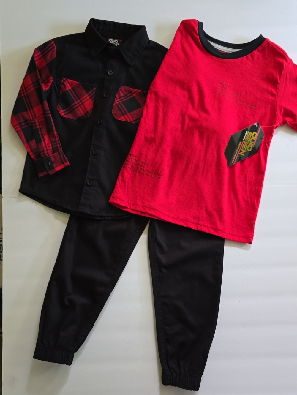 Boys Size 4 Two Shirts And Pants Set Black And Red NWT